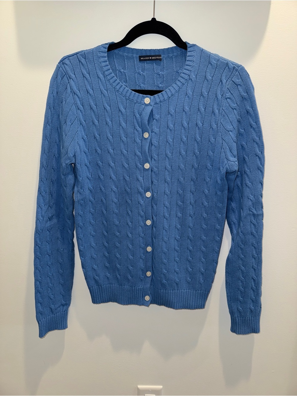 Brandy Melville Blue Cable Knit Button-Up Sweater
